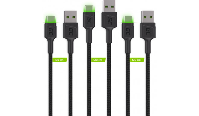 Green Cell USB isane - USB Type-C isane x 3 1,2 m LED-taustvalgustus