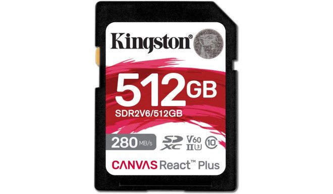 "CARD 512GB Kingston Canvas React Plus SDXC Klasse 10 UHS-II U3 V60"