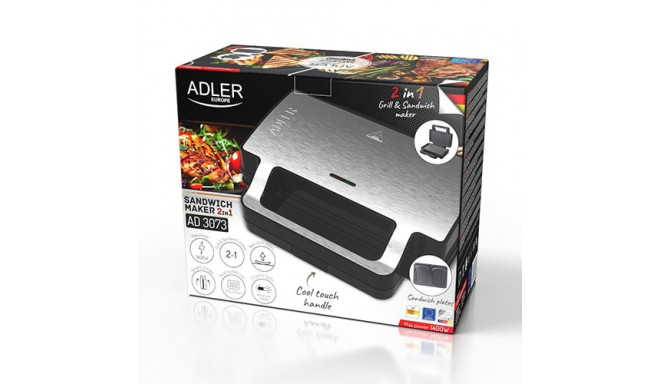 Sandwich Toaster - Adler Ad 3073 Silver - Black