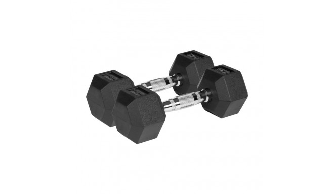 Rubberized cast iron dumbbells HEX 2x5 kg REBEL ACTIVE
