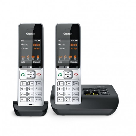 Gigaset COMFORT 500A duo analoog/DECT telefon numbrinäiduga must, hõbedane
