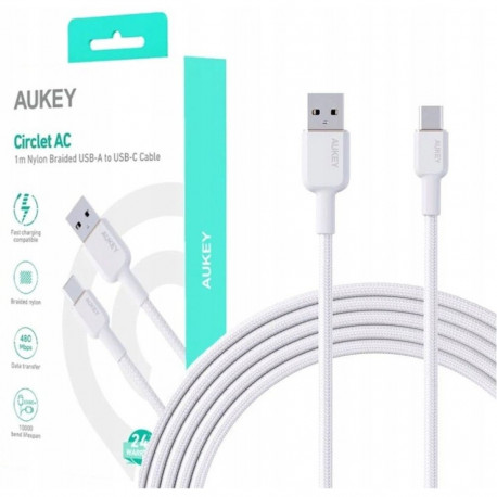 AUKEY CB-NAC1 valge nailonist USB C - USB A kaabel