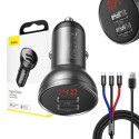 Ładowarka samochodowa Baseus z wyświetlaczem 24W + kabel USB 3w1 Baseus Three Primary Colors 1,2m