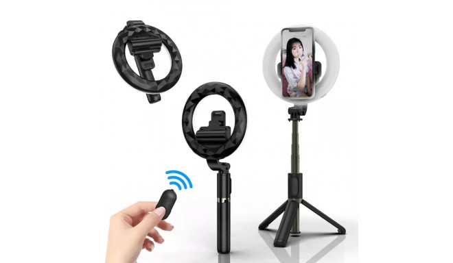 Elight Q07 Professional Selfie Stick (length max 90cm) with Ring LED Light / Tripod / Shutter button