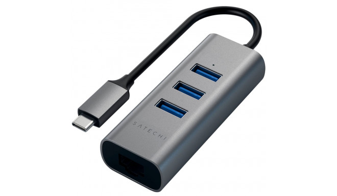 SATECHI Type-C 2-in-1 USB 3.0 Aluminum 3 Port Hub and Ethernet Port Space Gray
