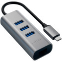 SATECHI Type-C 2-in-1 USB 3.0 Aluminum 3 Port Hub and Ethernet Port Space Gray