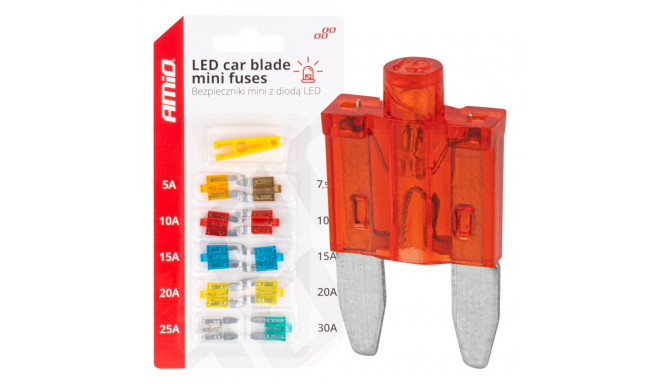 Bezpieczniki samochodowe mini z diodą led 10 szt. amio-04340