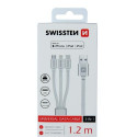 Swissten Textile 3-in-1 Cable 1.2m USB cable USB A USB C/micro-USB B/Lightning Silver
