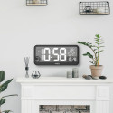 Large Digital Clock Wall Mount Free Standing with Temperature Sensor 37x17cm LCD Display Power Adapt