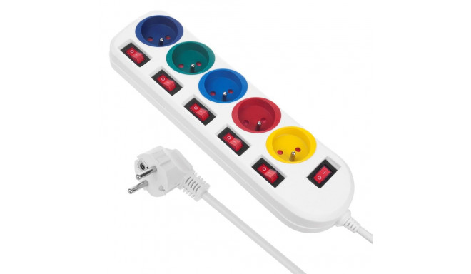 Maclean power strip, 5 socket extension cable, with switches, 250VAC/10A, 1.5m, MCE204 M/W