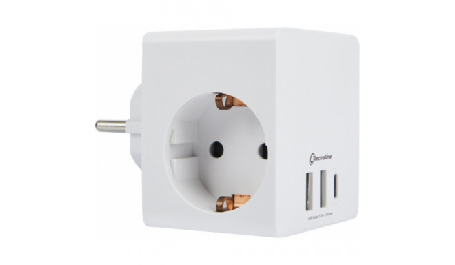 Electraline 55085 Cube 3-way Adaptor with USB Charger