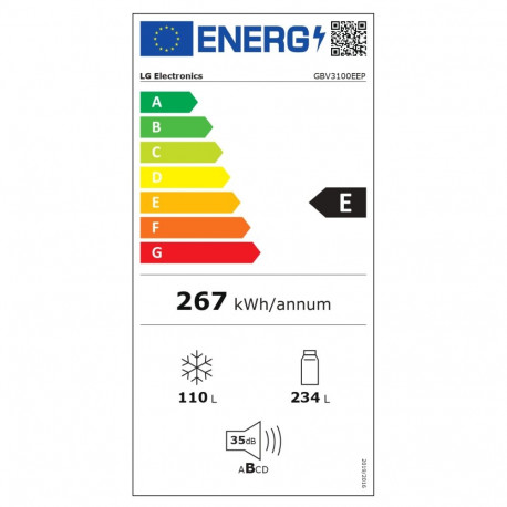 LG külmik GBV3100EEP energiatõhususklass E vabaltseisev kombi kõrgus 186 cm No Frost süsteem külmiku