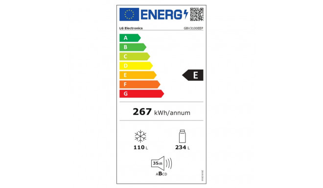 LG külmik | GBV3100EEP | energiatõhususe klass E | eraldiseisev | kombi | kõrgus 186 cm | No Frost s
