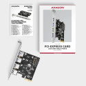 AXAGON PCEU-430RS PCIe card - 4x USB 5Gbps port SATA power Renesas PD720201 SP
