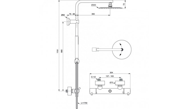 "overhead-dušisüsteem Ideal Standard Ceratherm T125, A7589AA"