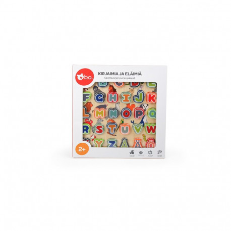 bo. Educational wooden puzzle "Alphabet and animals" (In Finnish lang.)
