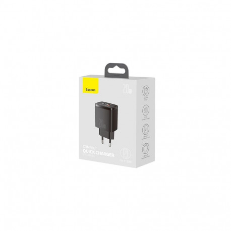 Baseus Travel Charger Compact Quick Charger U+C 20W EU Black (CCXJ-B01)