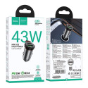 HOCO car charger USB A + Type C + cable Type C to Lightning PD QC3.0 43W NZ16A metal gray