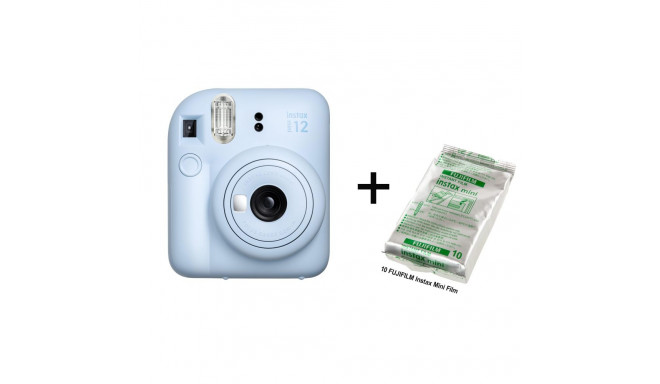 Instant Camera Fujifilm Instax Mini 12 (Pastel Blue) + 10 Fujifilm Instax Mini Film (Glossy) (Color)