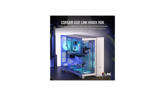 CORSAIR iCUE LINK 6500X RGB karastatud klaasiga kesktorn valge