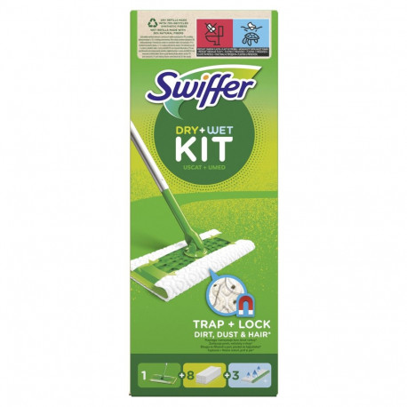 Põrandapuhastuskomplekt SWIFFER vars+puhastuslapid, kuivad 8tk, niisked 3tk