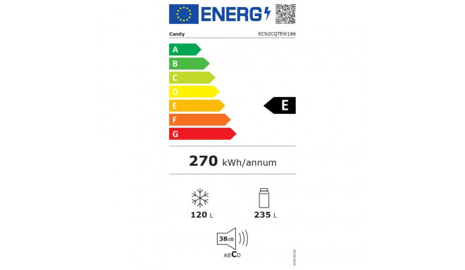 Candy külmik | ECN2CQTEW186 | energiatõhususe klass E | eraldiseisev | kombi | kõrgus 185 cm | No Fr