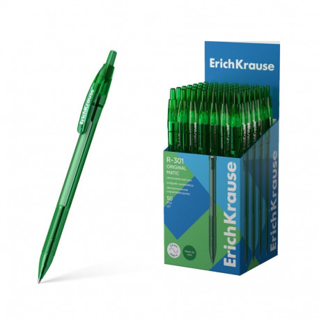 Retractable ballpoint pen ErichKrause R-301 Matic Original 1.0, ink color: green (box 50 pcs.)