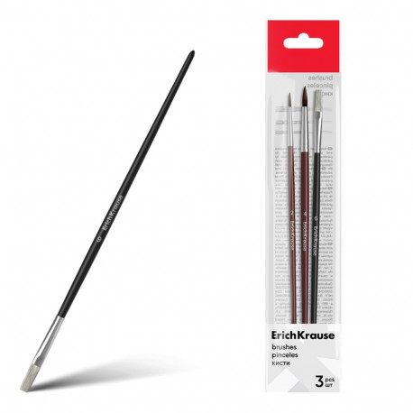 Brushes ERICH KRAUSE for watercolours and poster paints, pony and brush hairs, 3 pcs.