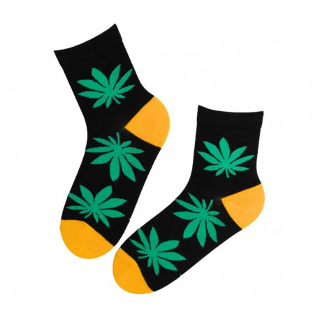 SOKISAHTEL MARLEY kanepilehtedega musta värvi puuvillased sokid 446