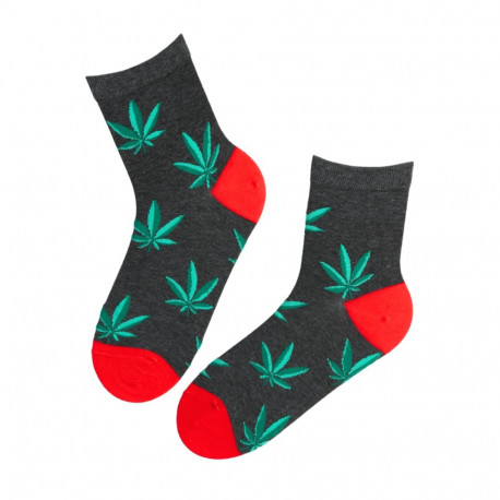 SOKISAHTEL MARLEY kanepilehtedega hallid puuvillased sokid
