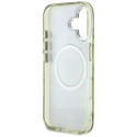 Guess Glitter Flowers Triangle Buttons MagSafe case for iPhone 16 green