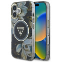 GUESS case for IPHONE 16 compatible with MagSafe GUHMP16SHFLPEDK (IML Metal Glitter Flowers Triangle