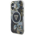 GUESS case for IPHONE 16 compatible with MagSafe GUHMP16SHFLPEDK (IML Metal Glitter Flowers Triangle