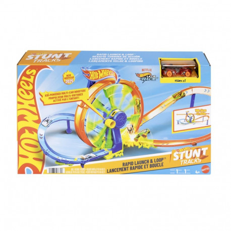 Hot Wheels Rapid Launch & Loop mängukomplekt 1:64 mõõtkavas survevalatud mänguautoga, avarii- ja raj