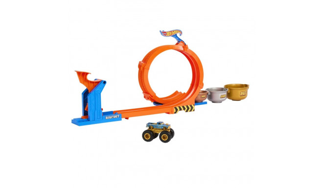 Hot Wheels Monster Trucks Loop-And-Flip trofee väljakutse mängukomplekt ja survevalatud Bigfoot mäng