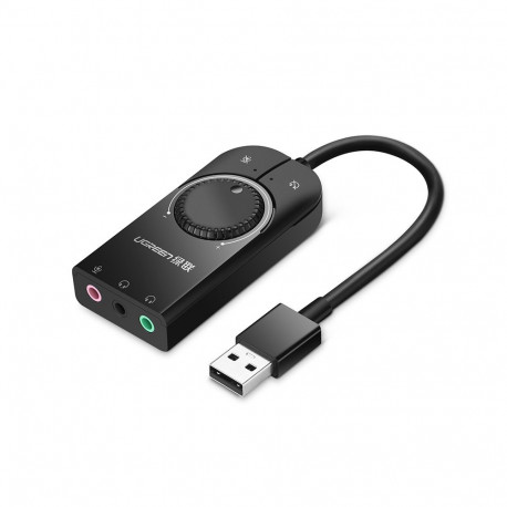 Väline helikaardi adapter USB 2.0 helitugevuse reguleerimise ja vaigistamise funktsiooniga, must