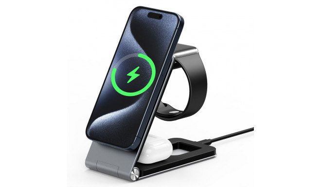 Duzzona W22 3in1 MagSafe Wireless Charger fold Stand Smartphone / Smart Watch / TWS Hedset Airpods
