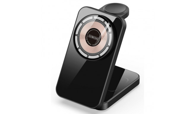 Duzzona W17 3-in-1 15W Traadita Laadimisstand MagSafe / Nutikell / TWS Kõrvaklapid Airpods Must