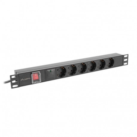 PDU 19-tolline 1U 16A 5x schuko 2m must toiteplokk