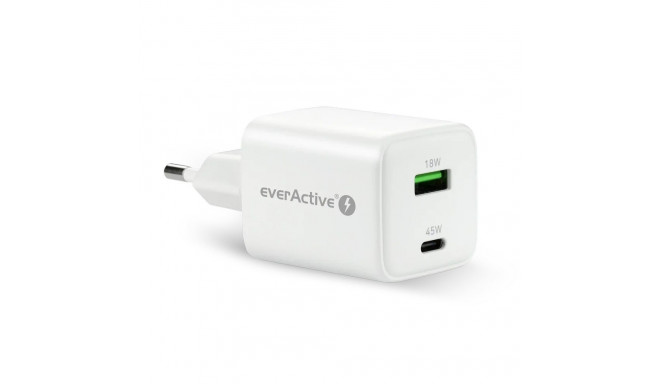 PHONE CHARGER GAN 1X US B, 1X USB-C 45W WHITE
