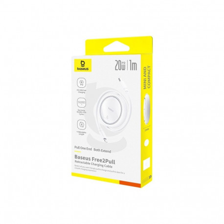 Charging Cable - Baseus Free2Pull Expandable USB C to iP Lightning 20W Fast Charging 1m White