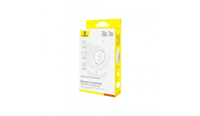 Charging Cable - Baseus Free2Pull Expandable USB C to iP Lightning 20W Fast Charging 1m White