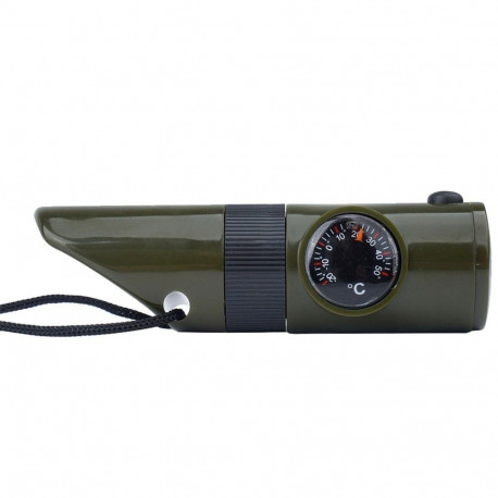 Survival Whistle - Mil-Tec 6 in 1 with Mirror, Compass, Olive