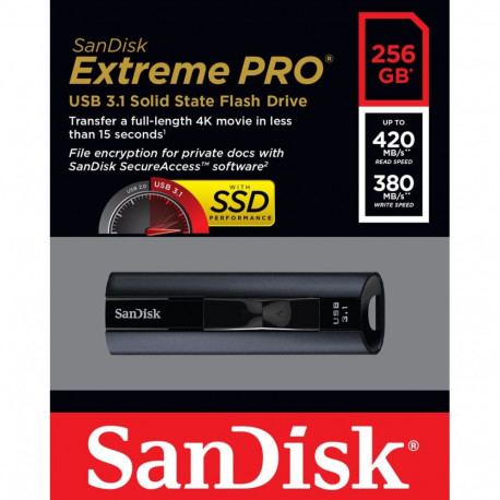USB Flash Drive - SanDisk Extreme Pro 256 GB USB Type-A Black SanDisk Extreme Pro 256GB USB Type-A 3
