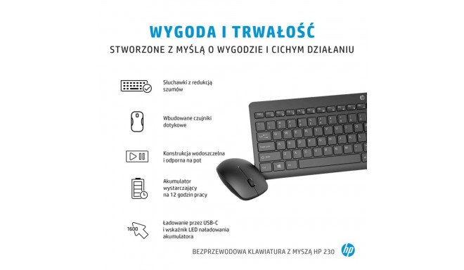 Wireless Keyboard and Mouse Combo - HP 230 1600 DPI White