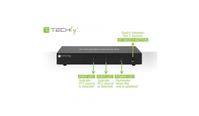 Switch - Techly IDATA DP-KVM2 4K Dual Display KVM Switch, Black