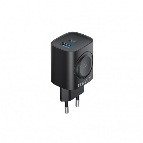 Charger - Havit UC132 GaN 22W Dual-Port USB Charger with Wireless Charging Black