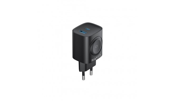 Charger - Havit UC132 GaN 22W Dual-Port USB Charger with Wireless Charging Black