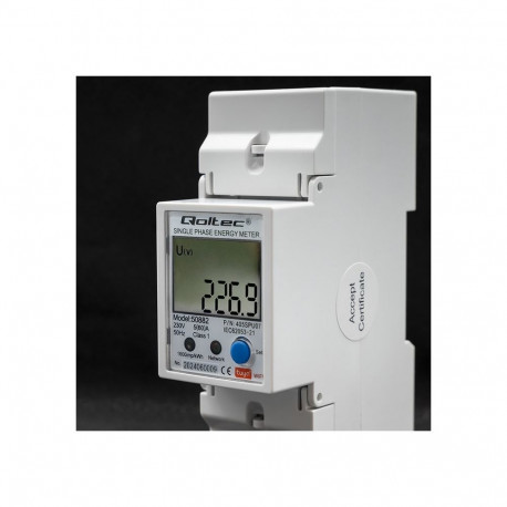 Energy Meter - Qoltec 50882 Wi-Fi LCD Single Phase Energy Meter for DIN Rail 230V
