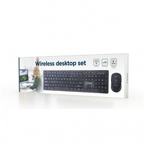 Wireless Keyboard Mouse Set - Gembird KBS-WCH-04 Desktop Set QWERTY 1600 DPI USB Nano Receiver, Blac